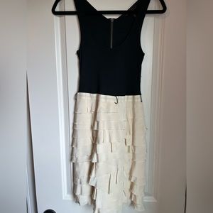 BCBGMaxAzria black and cream ruffle dress